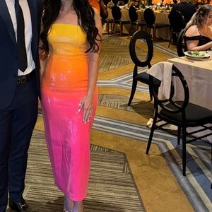 Vibrant Orange and Pink Strapless Dress